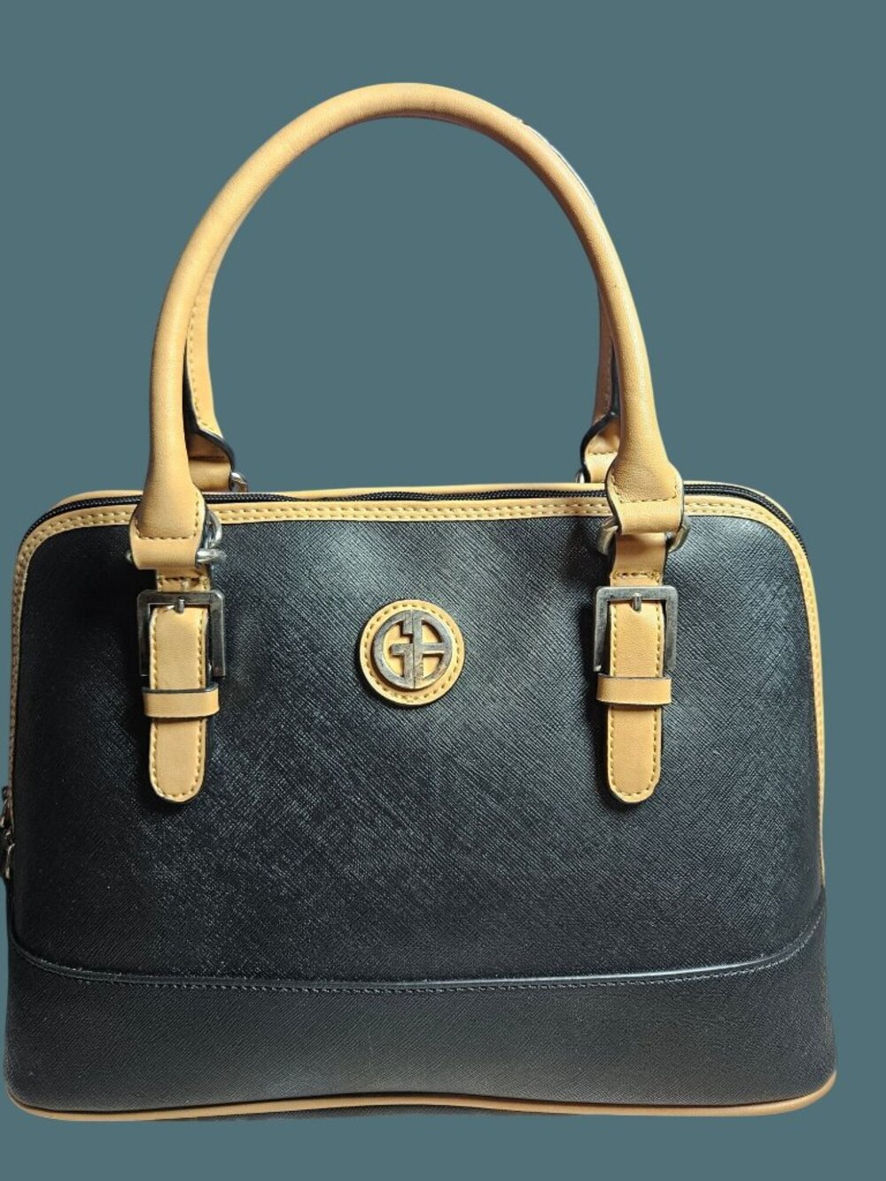Giani Bernini Top Handle Dome Satchel Crossbody Bag Black & Tan -Faux Leather - Picture 2 of 15